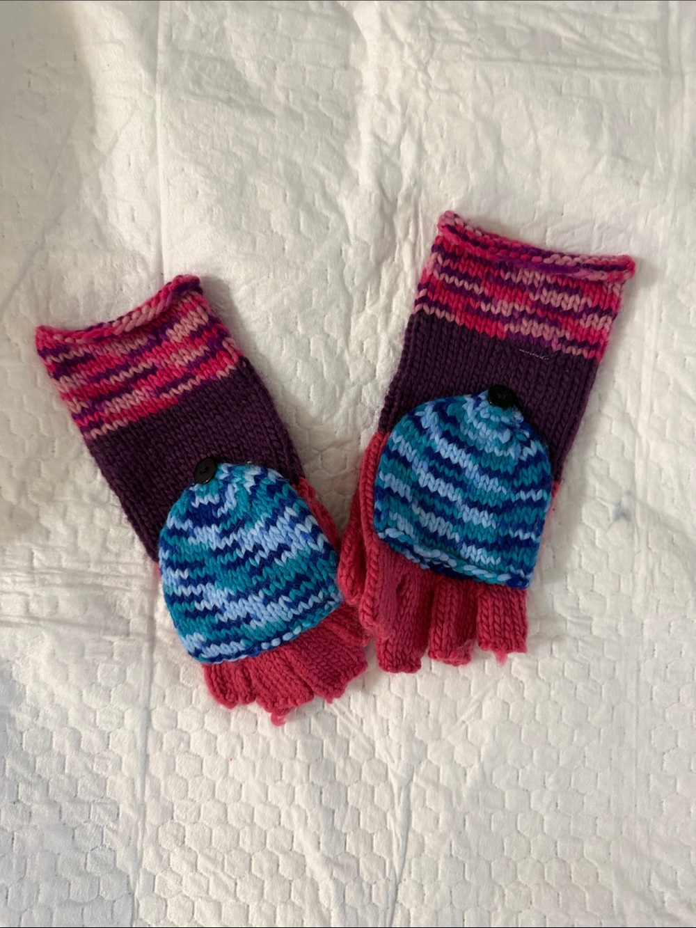 Y2k Convertible Fingerless Gloves with Detachable mitten - Pink & Purple